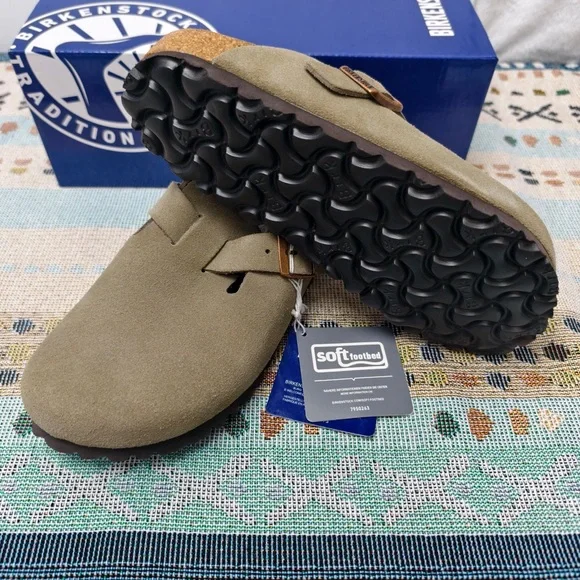 Birkenstock Taupe Boston Suede Shoes | Women's Narrow Fit - Picture 3 of 6